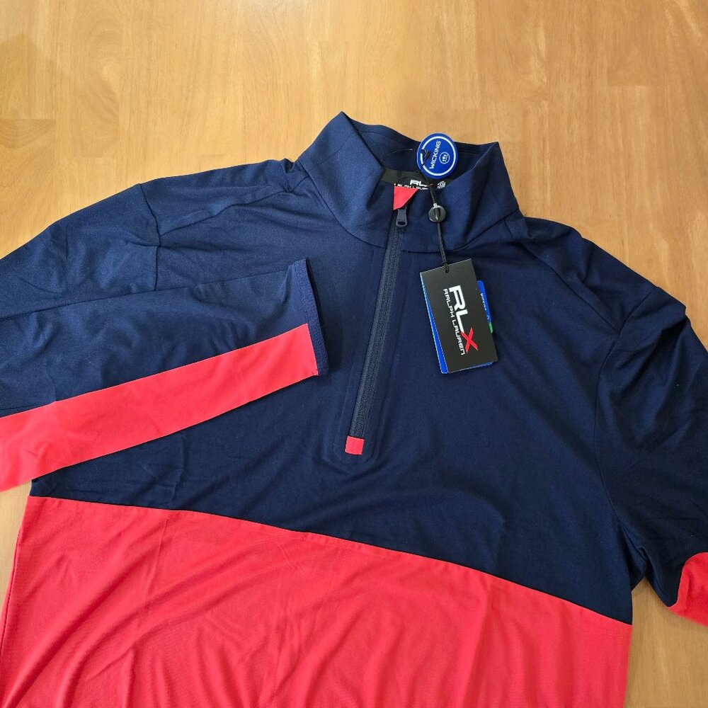 RLX Ralph Lauren Men's 1/4 Zip Performance Wicking Pullover Red Blue Sz‎ Med NWT